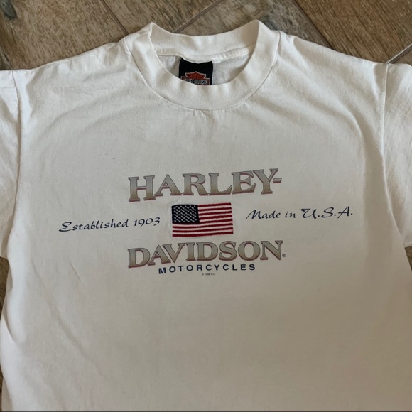 Vintage 90s Harley-Davidson embroidered flag tee - Picture 2 of 10